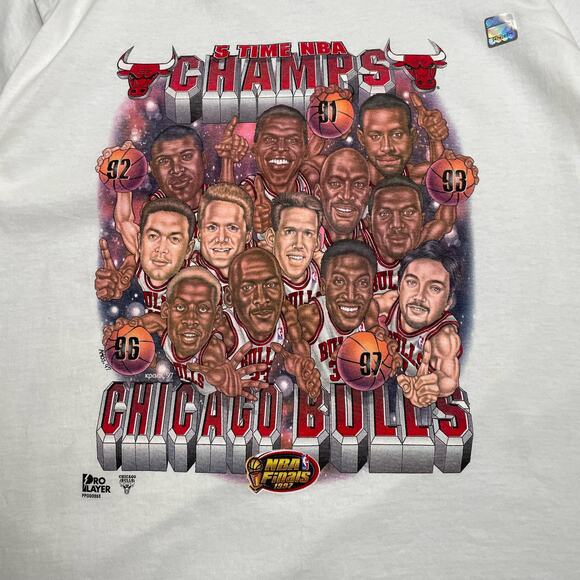 Vintage 1997 Chicago Bulls Caricature NBA Finals 5 Time Champs T-Shirt XL - Picture 3 of 10